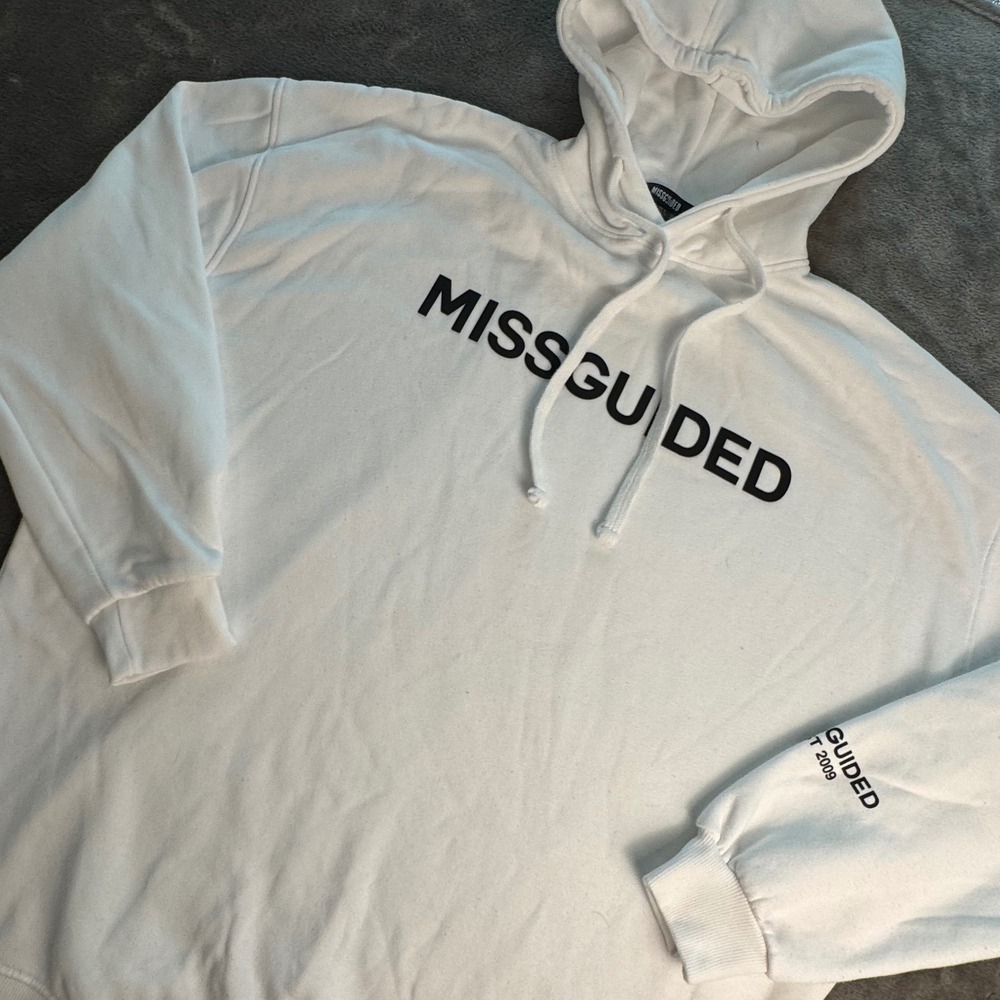 Missguided White Logo Hoodie‎ Sweatshirt Women's Casual Pullover